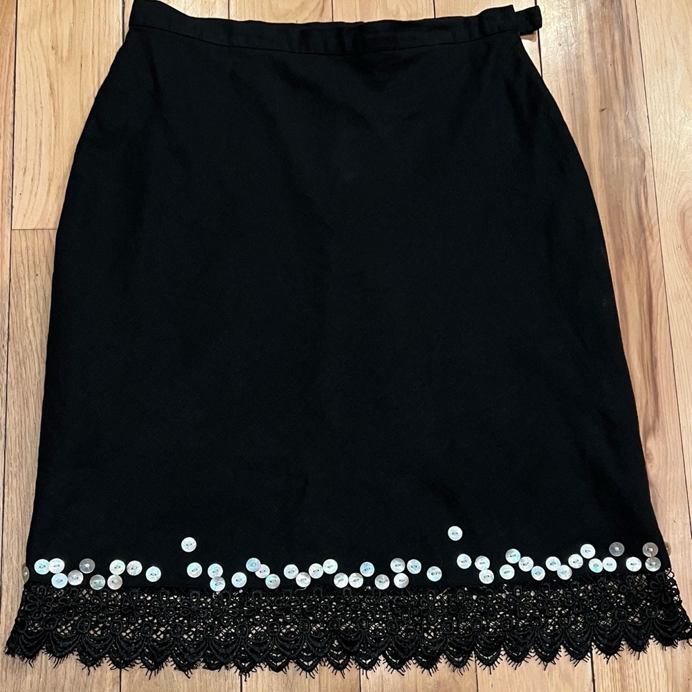 April Cornell Black A-line Skirt with button and lace hem women’s medium